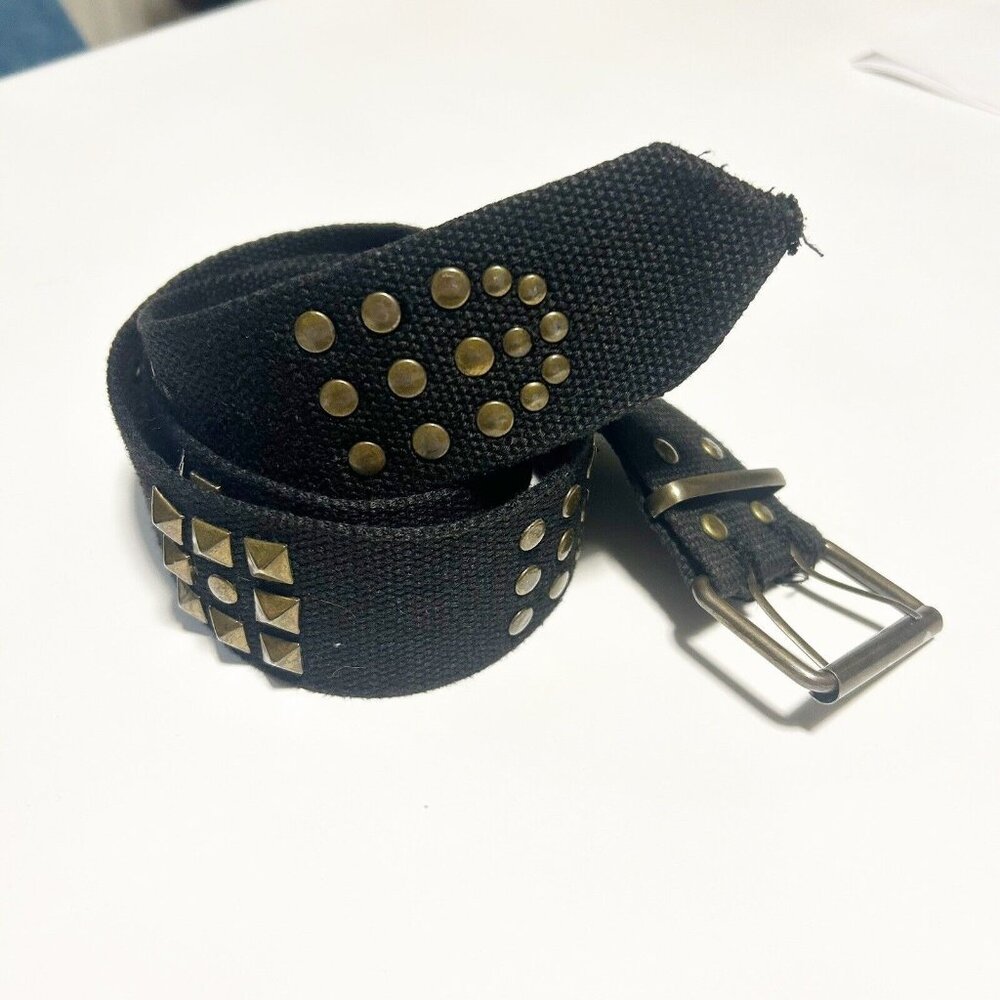 Brown Unisex Metal Studded Moto Biker Belt Canvas Bronze Studs Grunge Wide Rivet - Picture 1 of 9